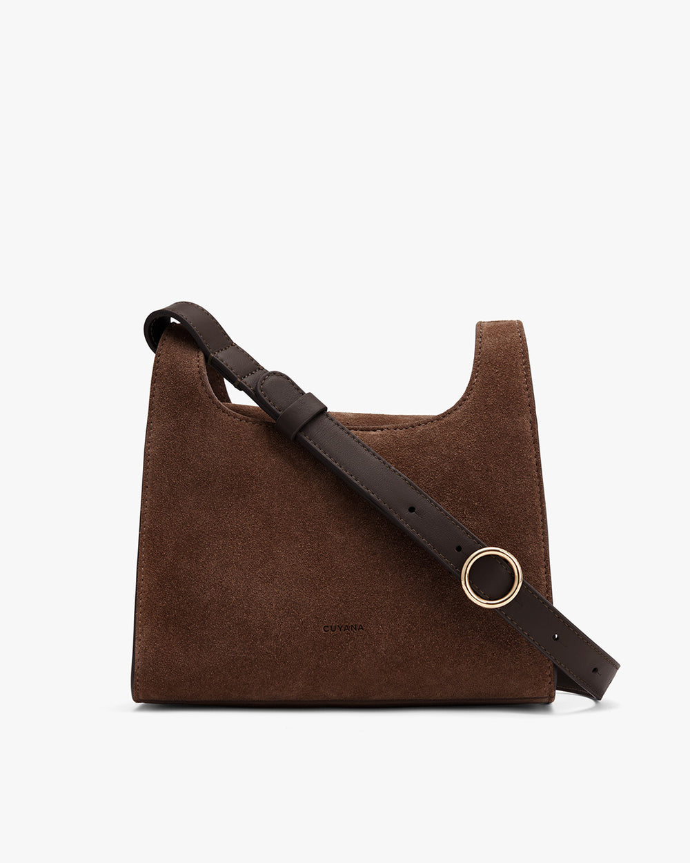 Shoulder bag with an adjustable strap and metal ring detail.