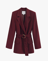 Dark red blazer with belt and pockets