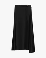 Long pleated skirt with a belt and side slit