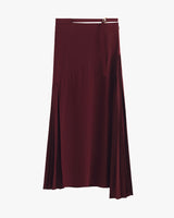 Asymmetrical pleated midi skirt with belt detail