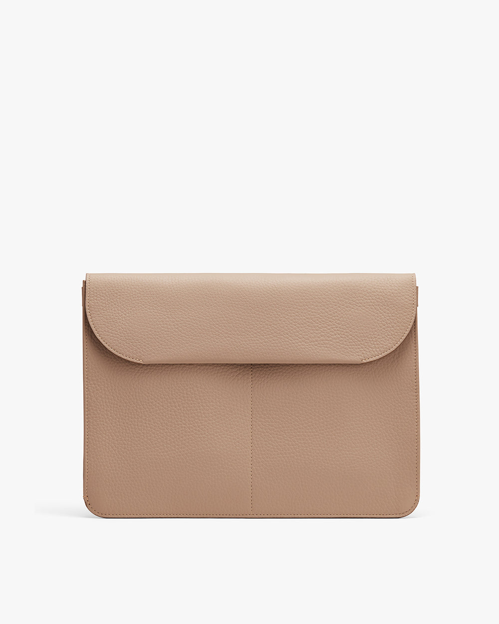 Laptop bag with flap closure on a plain background.