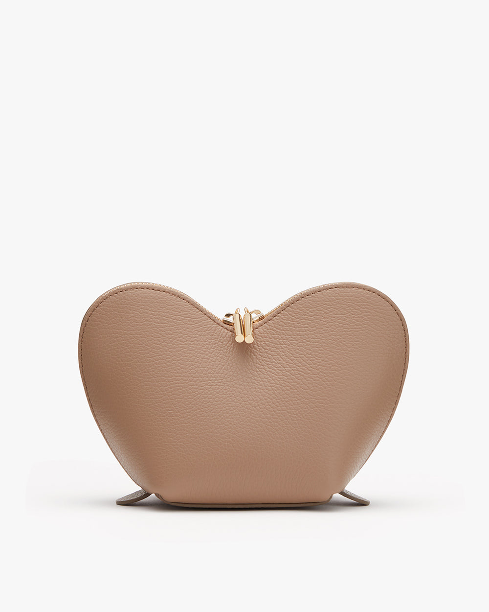 Heart-shaped purse with a clasp closure and flat base.