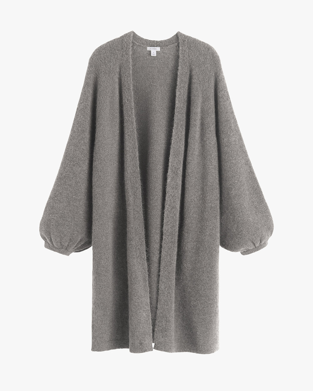 Long open-front cardigan with wide sleeves.