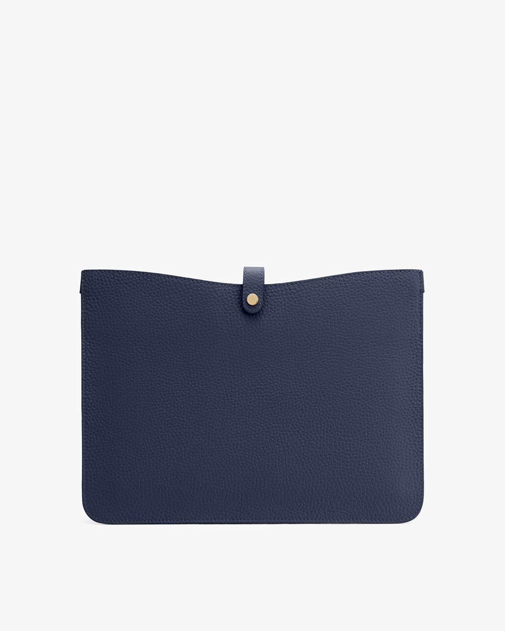 Textured clutch bag with a flap closure and button fastener.
