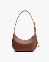Shoulder bag with crescent shape and a single strap.