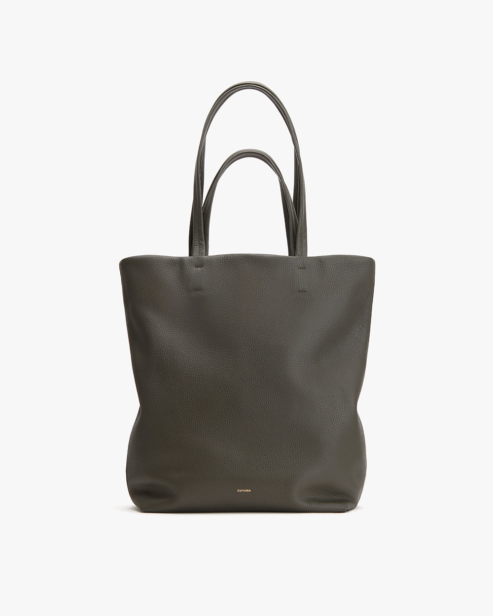 A large tote bag with two handles standing on a plain surface.