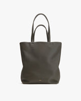 Plain tote bag with two handles standing upright.