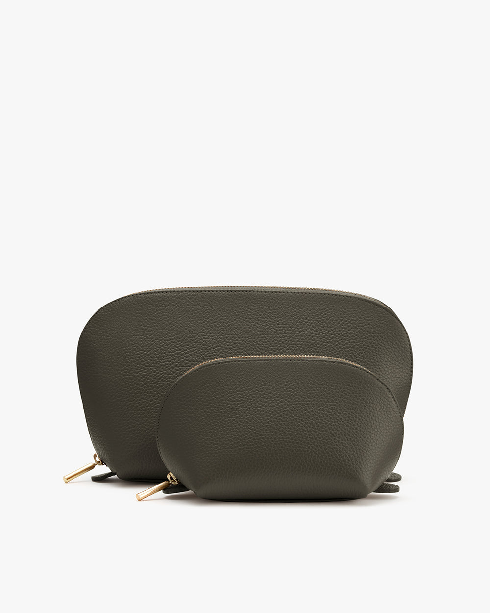 Two cosmetic bags of different sizes with zippers, photographed against a plain background.