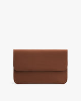 Rectangle clutch bag with a flap closure.