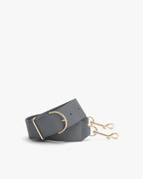 Wide strap with metal clasps and a buckle.
