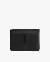 Rectangular pouch with two vertical front pockets.
