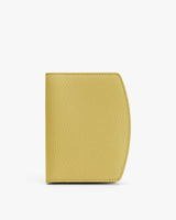 Pebbled leather wallet with a folded design.