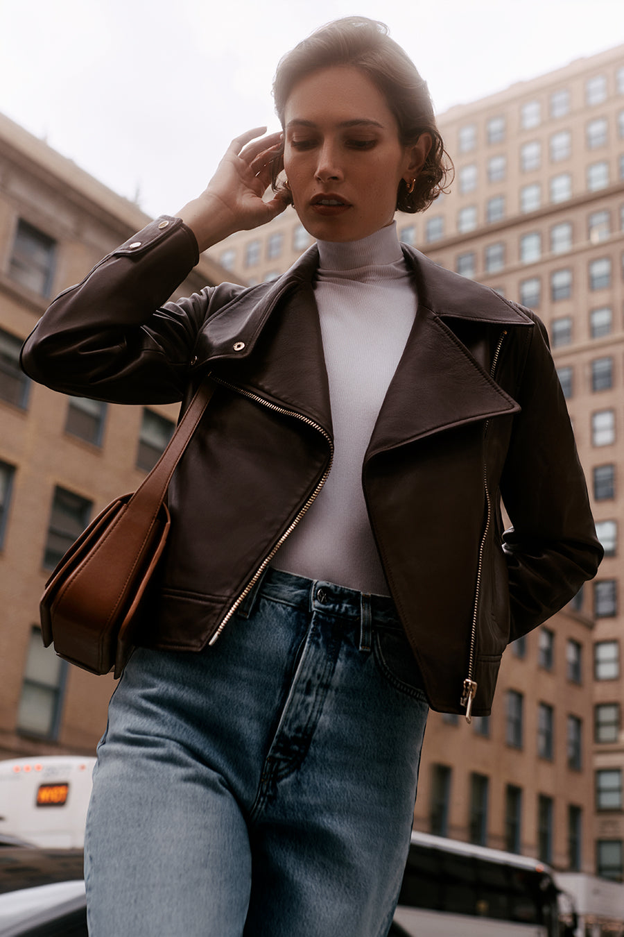 Leather Moto Jacket Toffee / Small