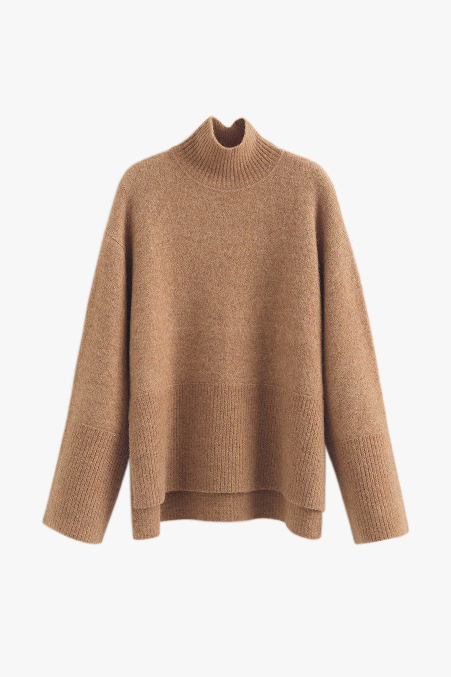 Alpaca Wool Relaxed Turtleneck Sweater Camel / Large