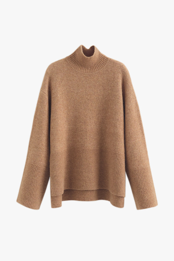 Alpaca Wool Relaxed Turtleneck Sweater Camel / Large