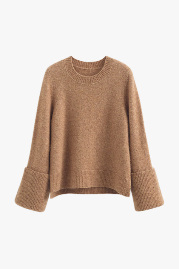 Alpaca Wool Rolled Cuff Sweater Camel / Small