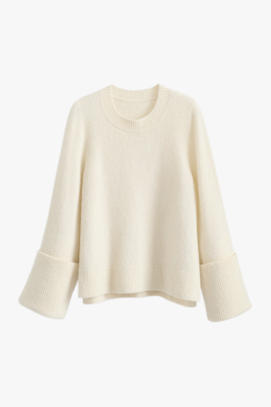 Alpaca Wool Rolled Cuff Sweater Ecru / Small