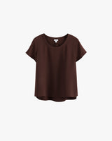 Short-sleeve blouse with a round neckline displayed on a plain background.