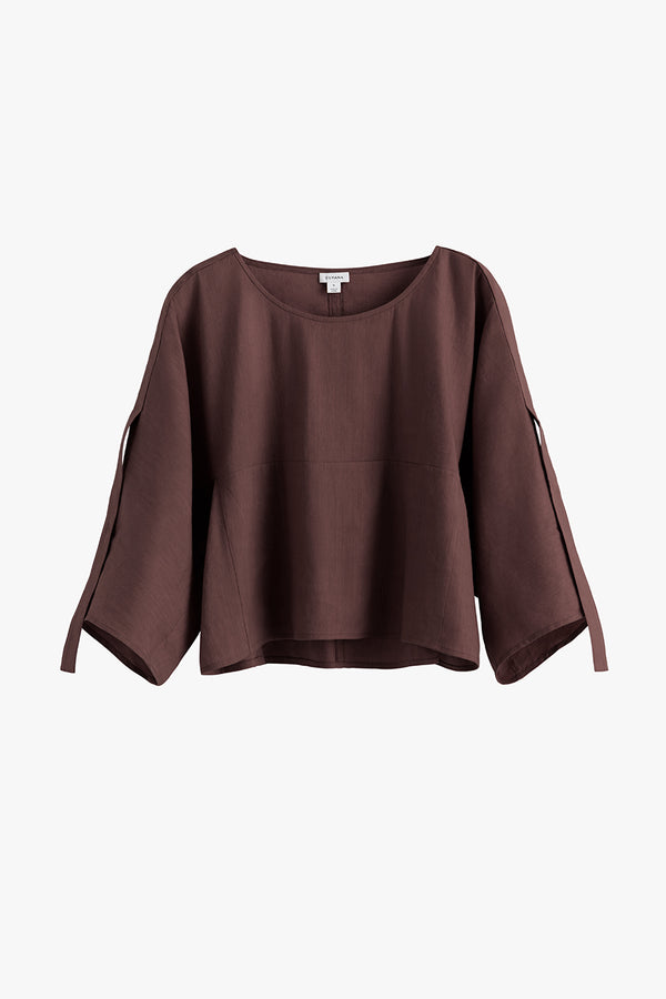 Linen Adjustable Sleeve Top Coffee / Small