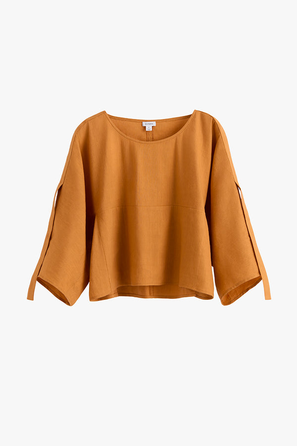 Linen Adjustable Sleeve Top Saffron / Small
