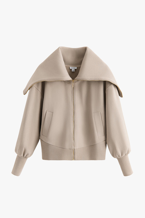 Fleece Oversized Collar Sweatshirt Stone / Large