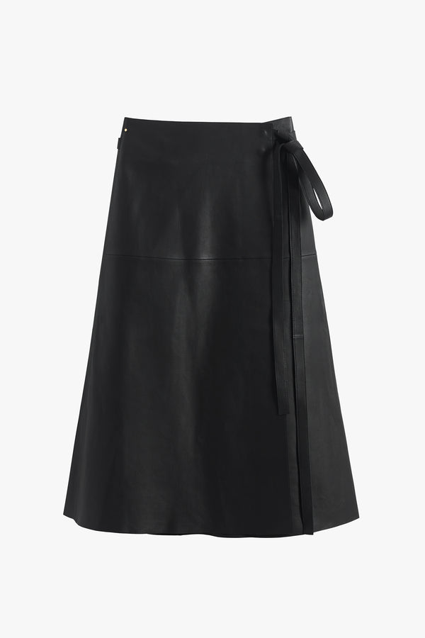 Leather Wrap Skirt Black / Large