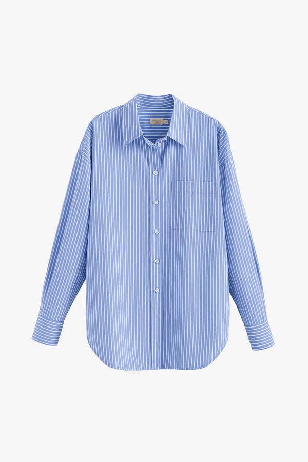 Faherty Coastal Poplin Relaxed Shirt Deepwater Stripe / Large