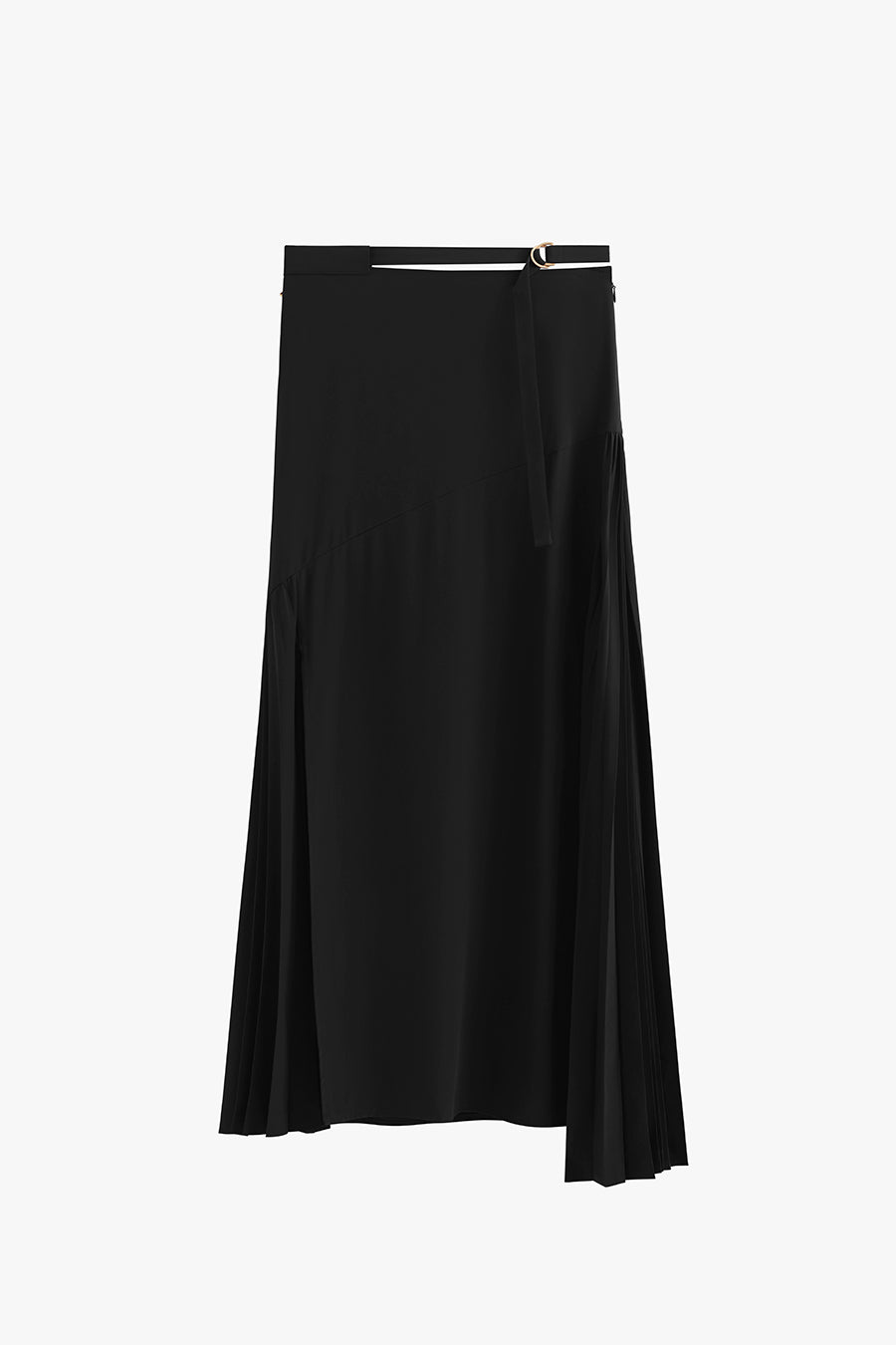 Silk Pleated Side Skirt Black / Medium