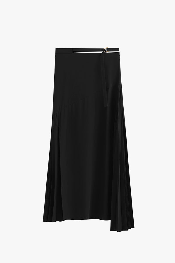 Silk Pleated Side Skirt Black / Extra Large