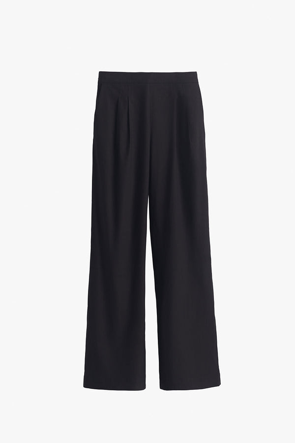 Linen Pleated Wide-Leg Pant Black / Small