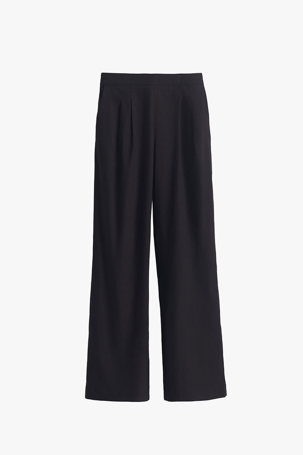 Linen Pleated Wide-Leg Pant Black / Large