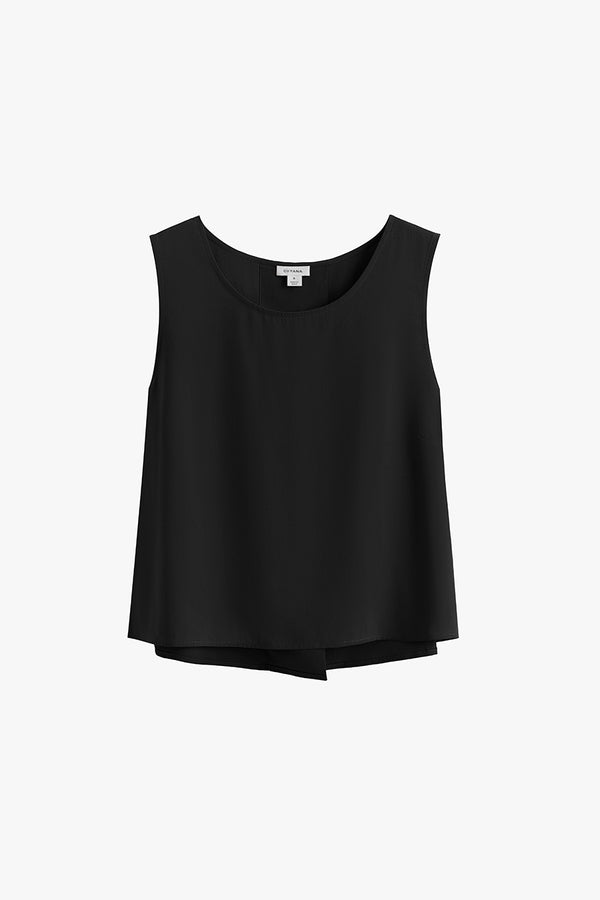 Washable Silk Cropped Overlay Tank Black / Large