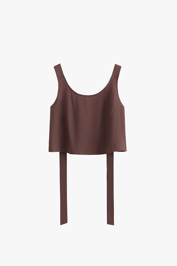 Linen Cropped Tank Coffee / Large