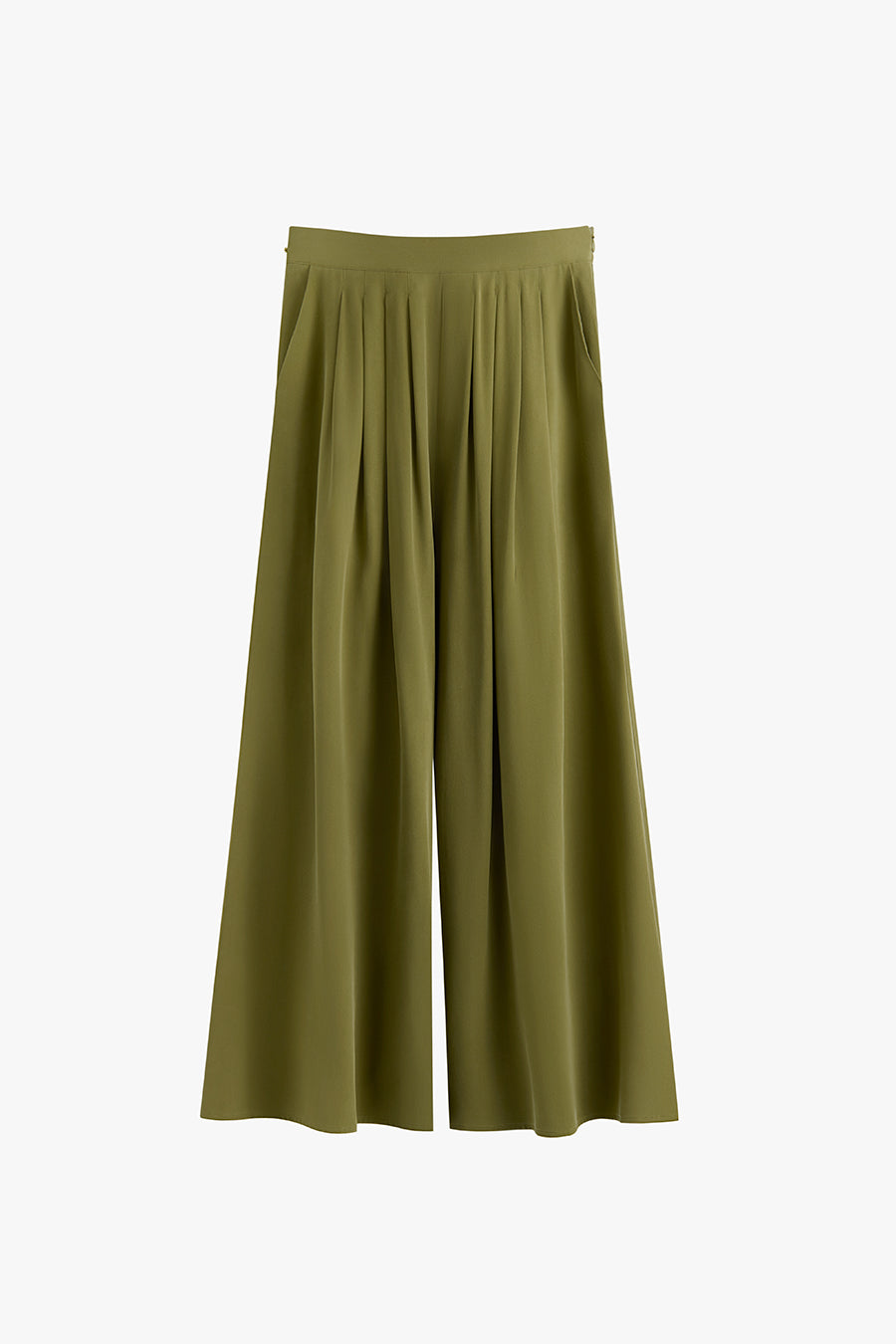 Washable Silk Cropped Pleated Pant Moss / Extra Small