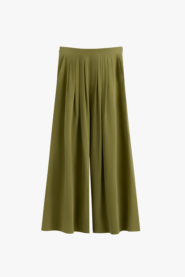 Washable Silk Cropped Pleated Pant Moss / Small