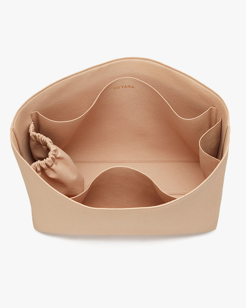 Handbag organizer with multiple compartments.