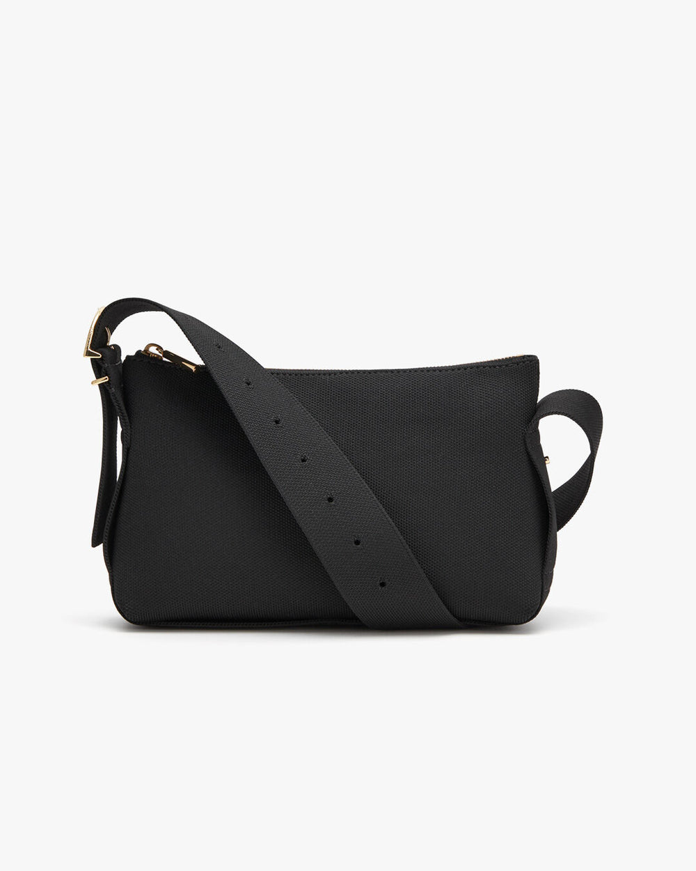Small shoulder bag with adjustable strap and zipper closure.