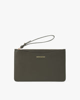 Small wristlet purse with a zipper and labeled 'MONOGRAM'