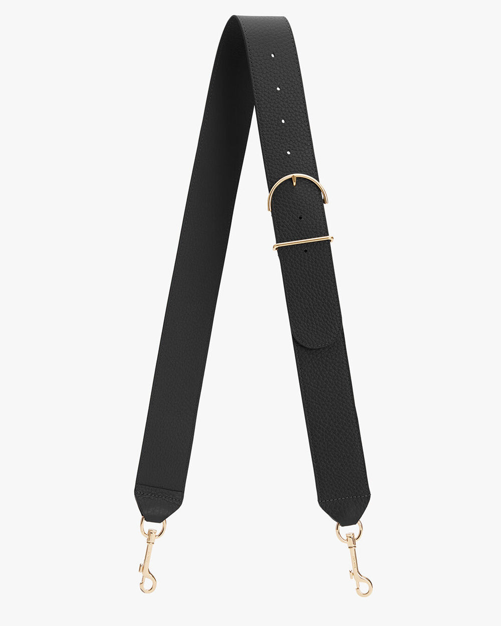 Adjustable strap with buckle and metal clasps at ends.