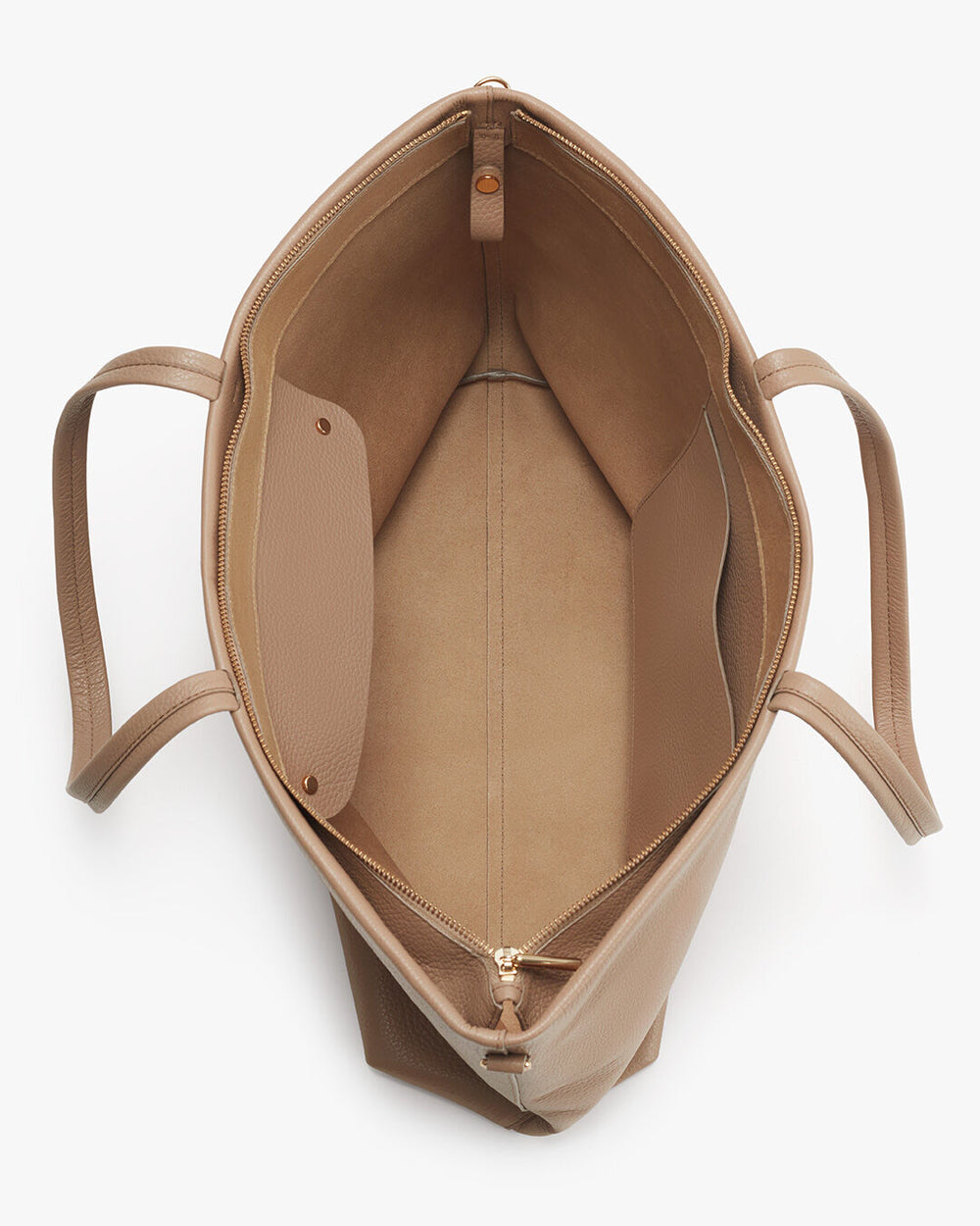 Open handbag viewed from above showing the interior storage space.