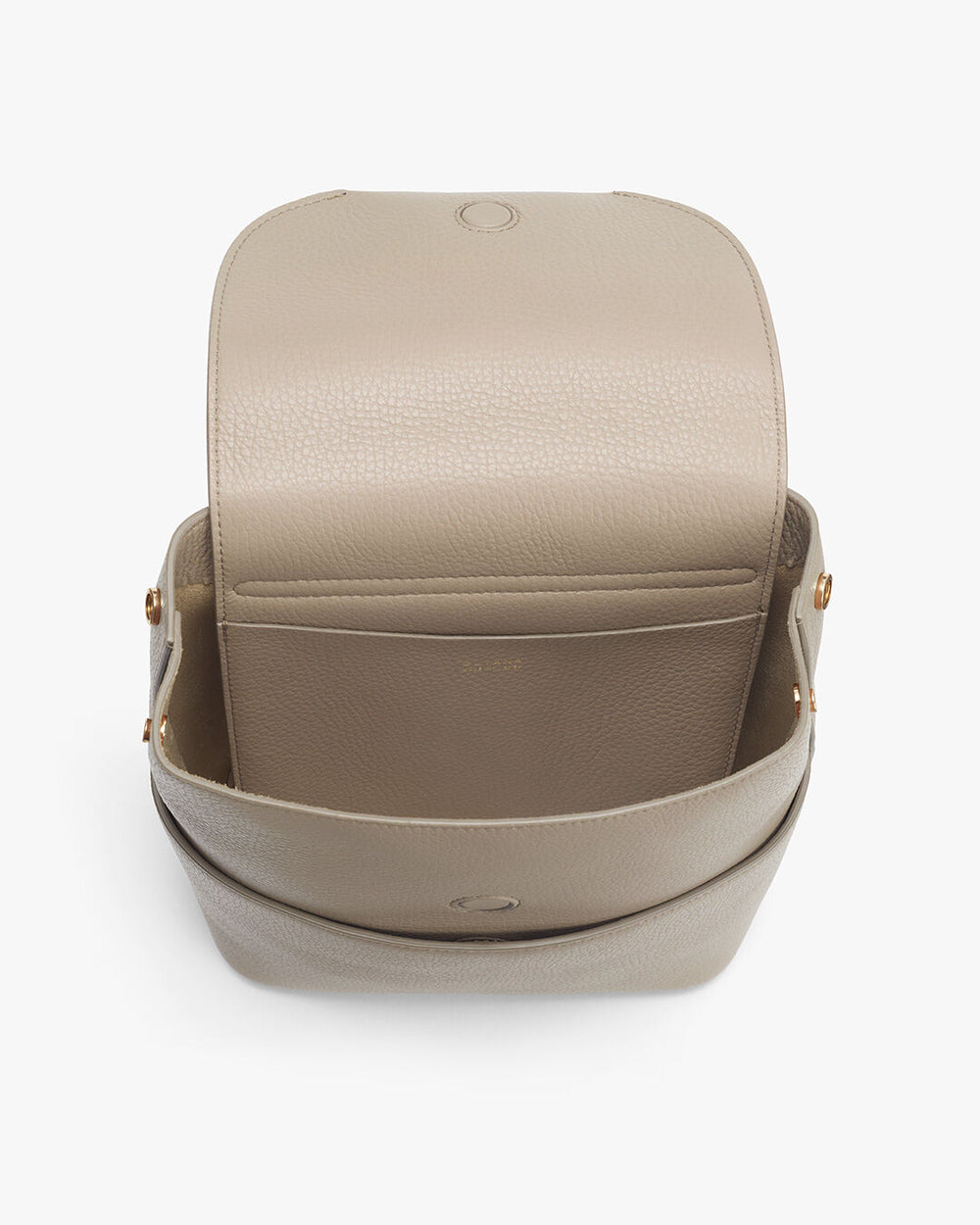 Mini Leather Backpack Shoulder bag with a top flap and front pocket.