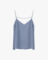 Sleeveless top with thin straps and a V-neckline.