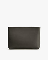 Leather pouch on a solid background.