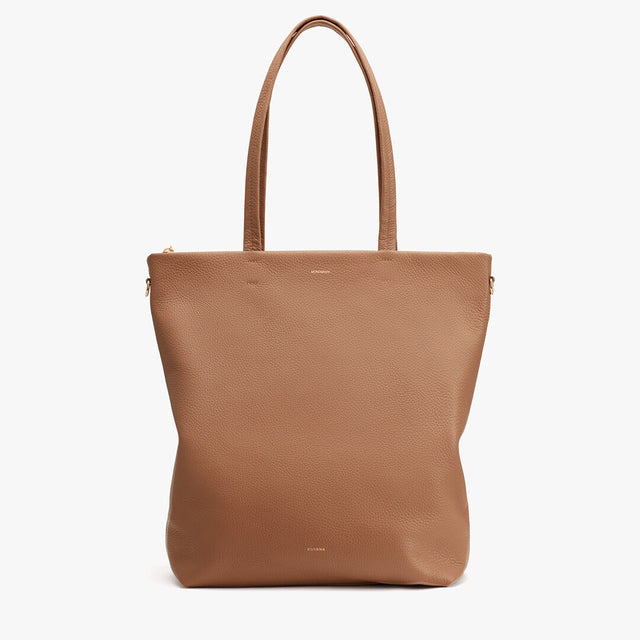 Tote bag with two handles and a zipper at the top.