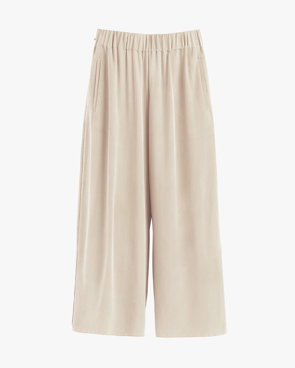 Pants with elastic waistband and pleated details.