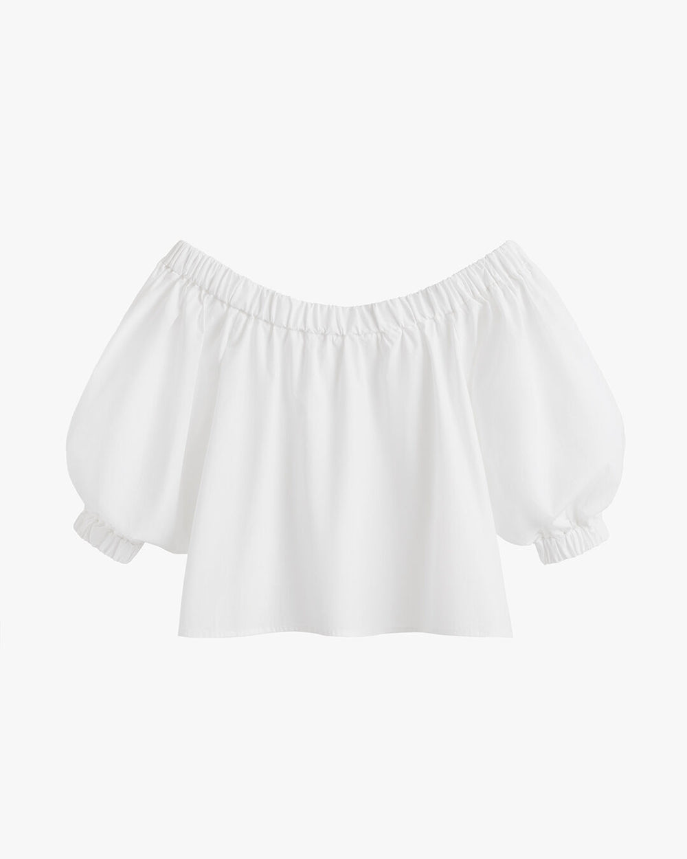 Poplin Off-The-Shoulder Cropped Top Off-shoulder blouse with elastic neckline and puffed sleeves.