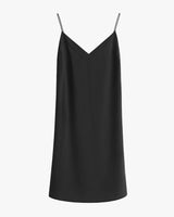 Sleeveless knee-length dress with thin straps and V-neckline