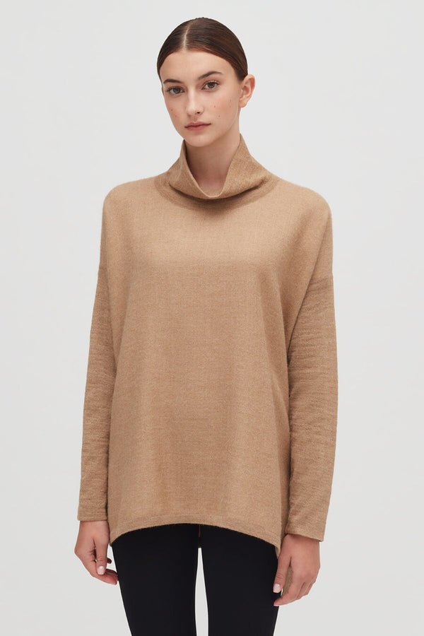 Alpaca Open-Back Turtleneck Sweater Camel / Extra Small