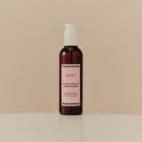 Bottle with a pump dispenser on a plain background.