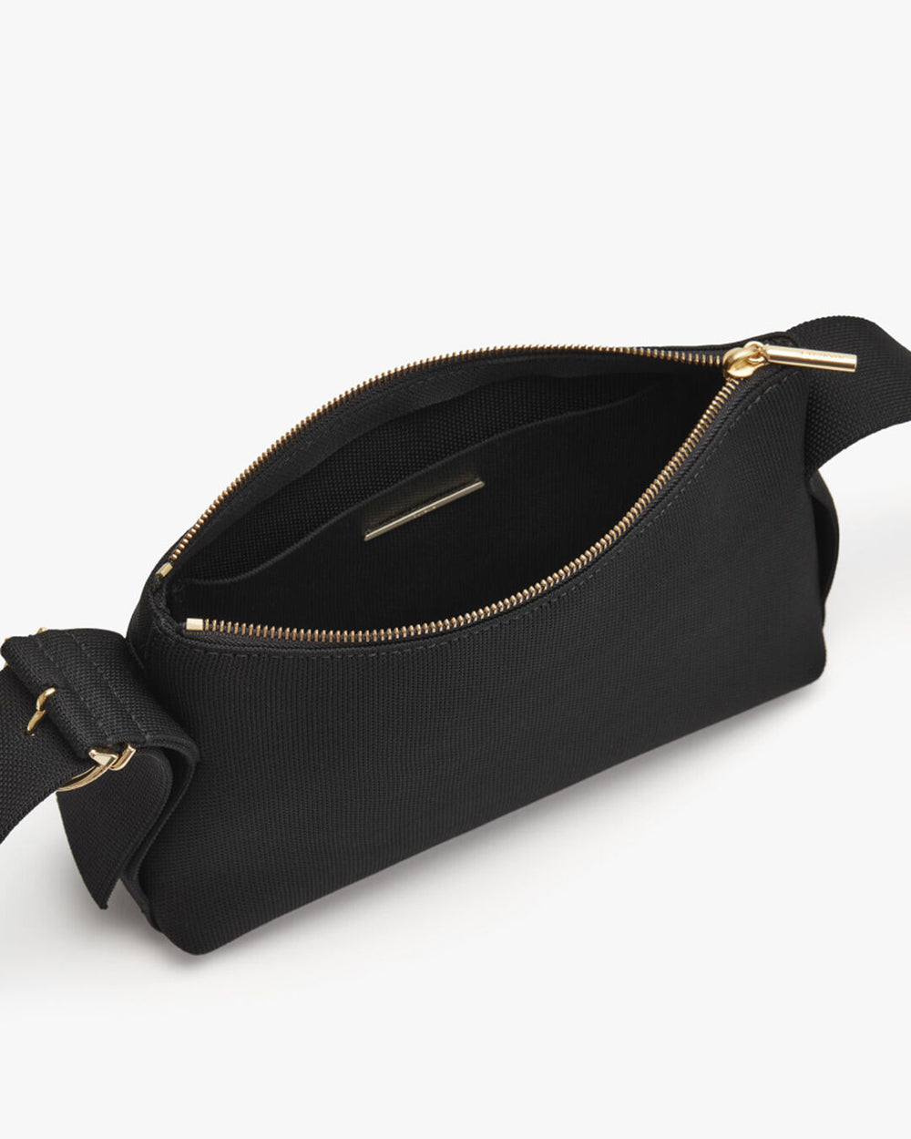 Open belt bag with zipper on white background